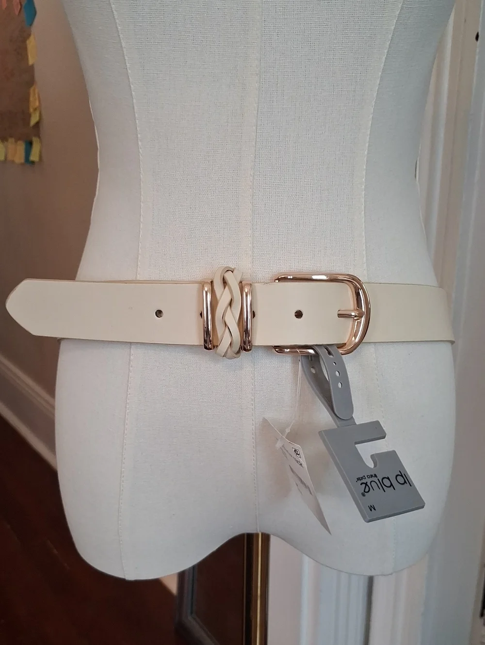 Linea Pelle Ivory Women's Waist Belt with Gold-Tone Braided Buckle Size Medium